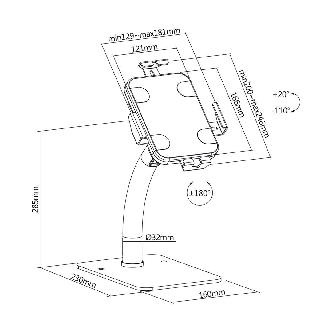 Maclean MC-468W Universal Tablet Stand Holder Lockable 7.9 - 11