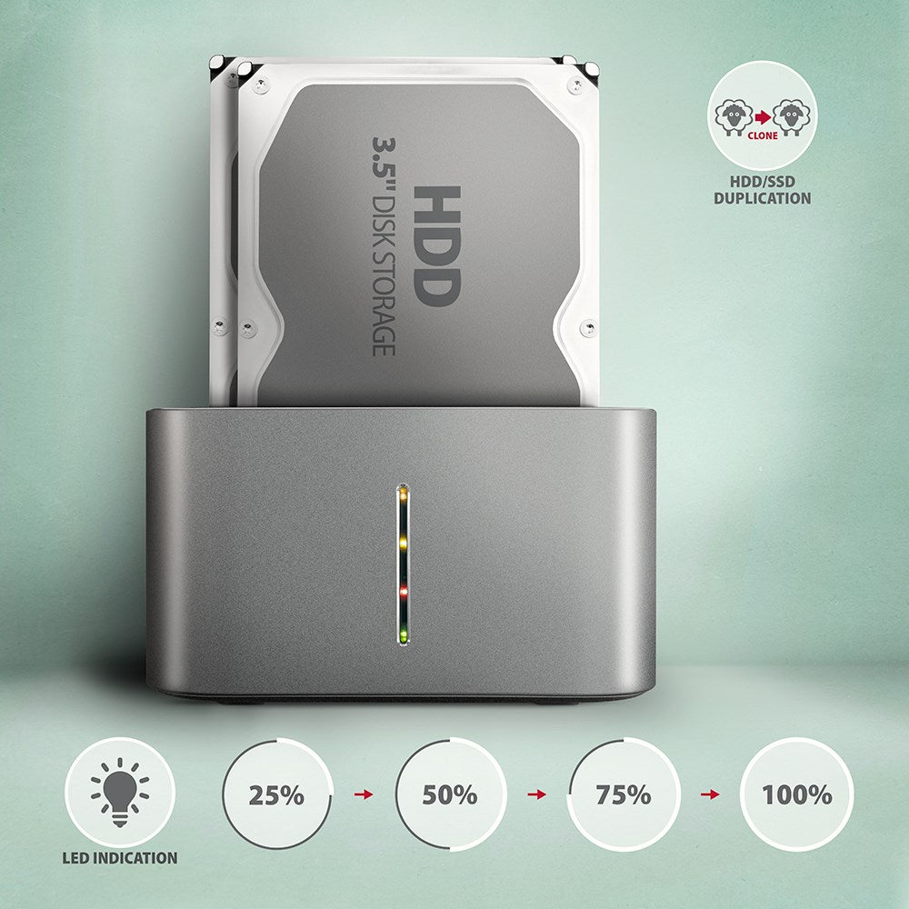 AXAGON ADSA-DC Dual HDD Dock Station USB3.2 Gen1 SATA 6 G ASMedia