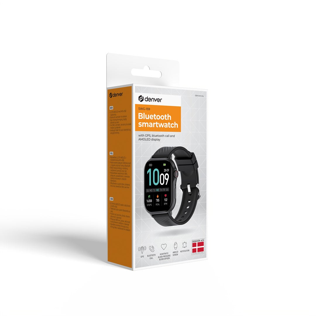 Denver Smartwatch Schwarz 5.41 cm (2.13 ) AMOLED Digital Touchscreen Black GPS (satellite)