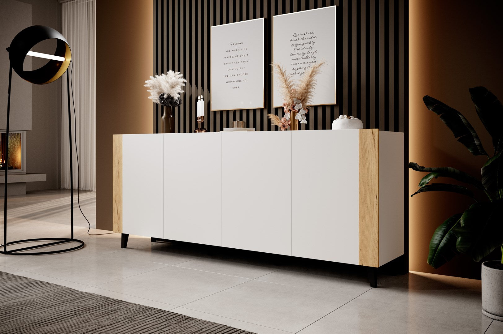 FARO Chest of Drawers 200x42x82 White Matte + Oak Craft