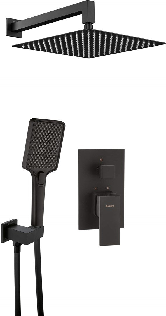 Deante Concealed Shower Set Matt Black with Rain Shower 300x300 mm