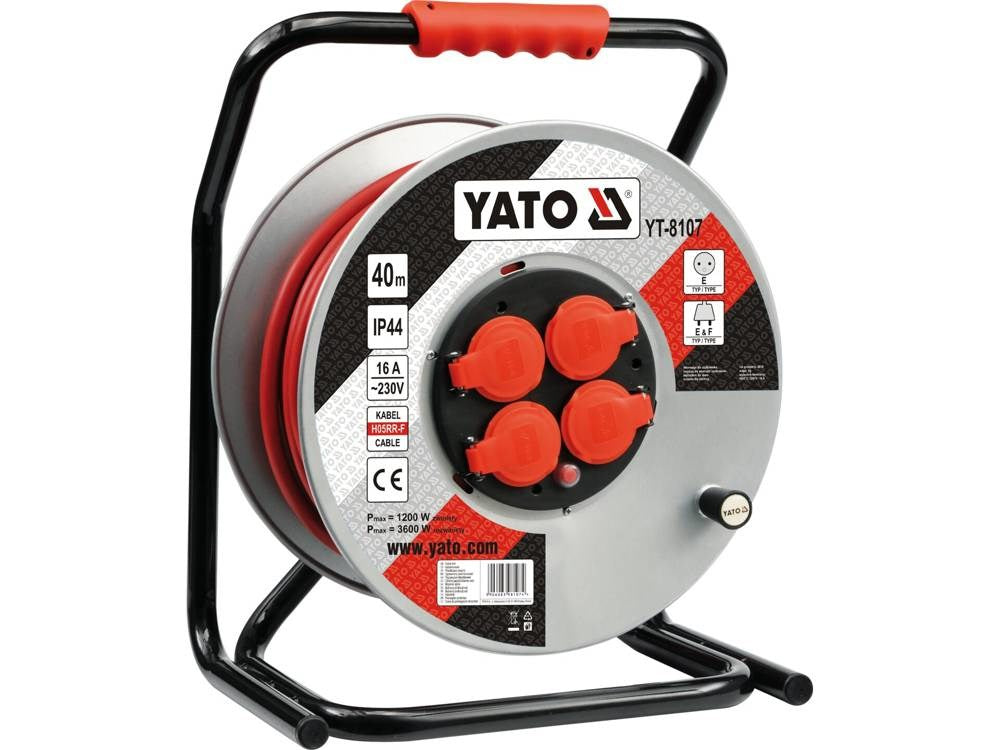 YATO Cord Reel 40 m Cable 4 AC Outlets IP44 Rated YT-8107