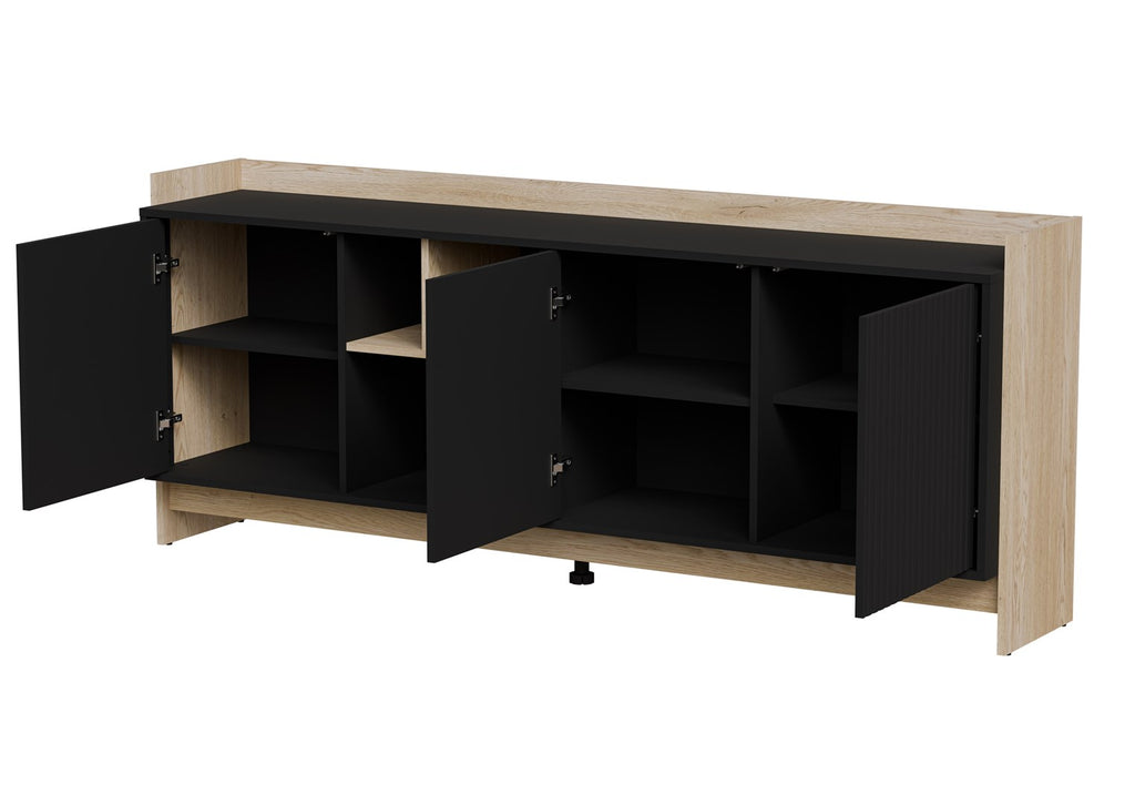 Cama PORTO 3D Chest of Drawers 190 x 38 x 77 cm Oak/Black 190x38x77