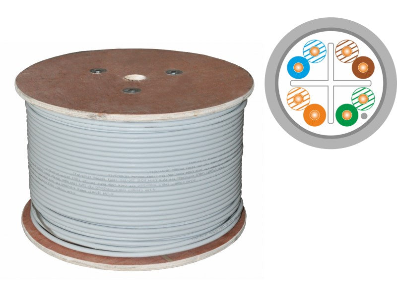 Kabel F/UTP kat.6  teleinformatyczny  LSOH  B2ca  FireHardy  4x2x23 AWG  1Gb/s (10Gb/s do 55m)  450 MHz  gwarancja 25 lat  certyfikat INTERTEK ETL  szary  500m - ALANTEC