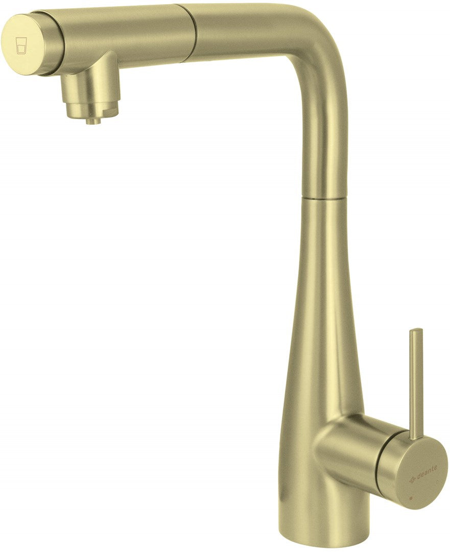 Deante Kitchen Faucet Brushed Gold Pull-Out Spout Water Filter Connection
