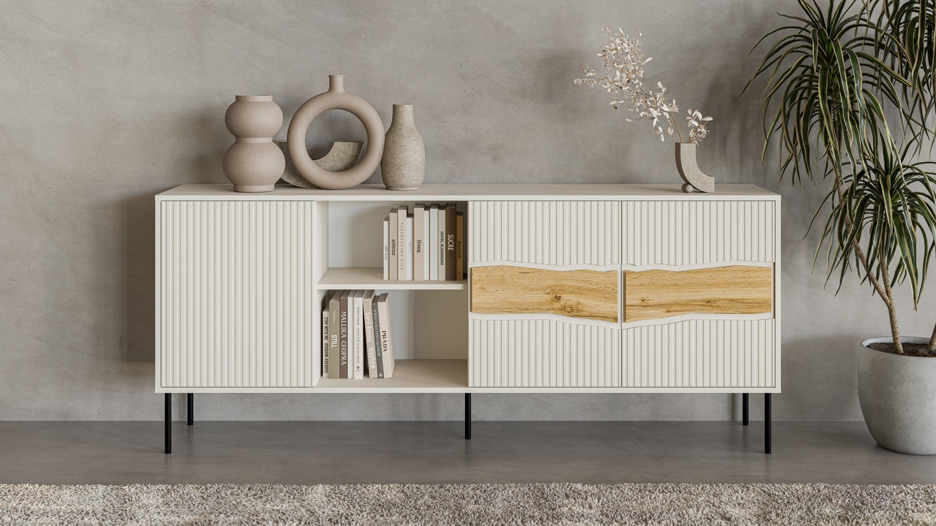 Cama INSERTO 3D1W Chest of Drawers 190x40x80 Cashmere + LED