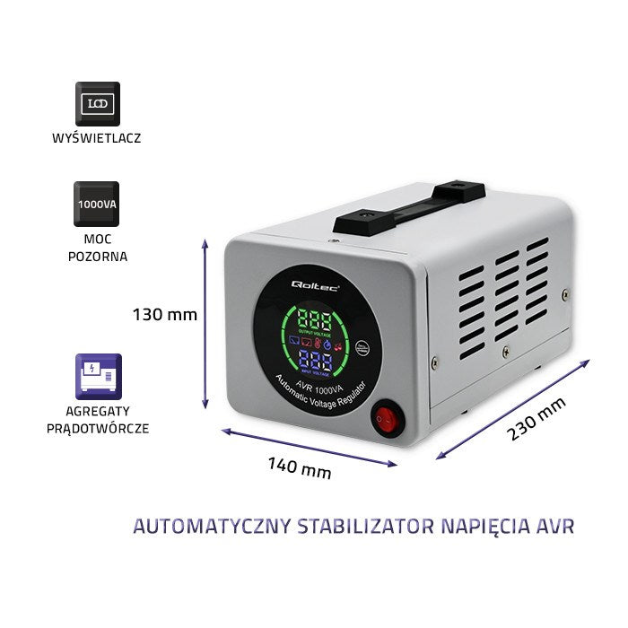 QOLTEC Automatic Voltage Stabilizer 1000VA AVR 100-280V 1 Phase 50723