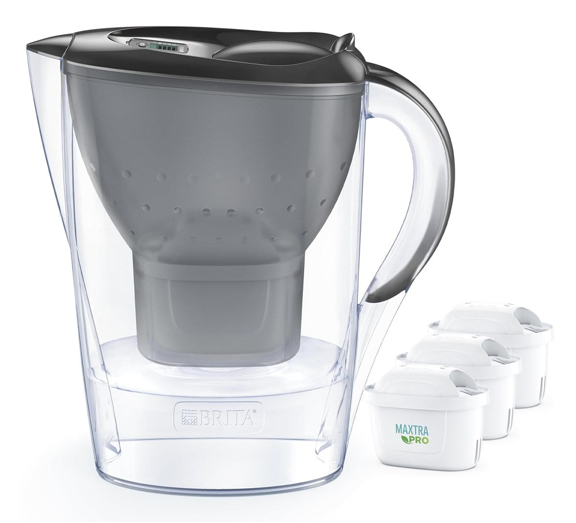 BRITA Marella + 3 Maxtra Pro Water Filter Pitcher 2.4 L Transparent, Grey | Model 33968