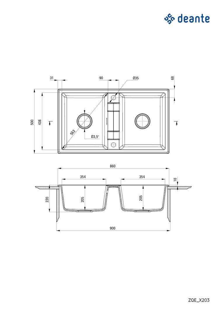 Deante Granite Sink 2-Bowl 86x50 cm Gray