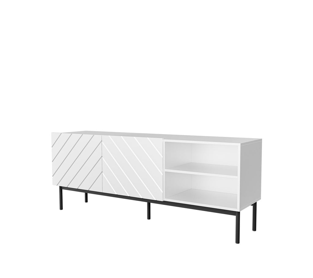 ABETO RTV Cabinet Black Steel Frame 150x42x60 cm White/Gloss White