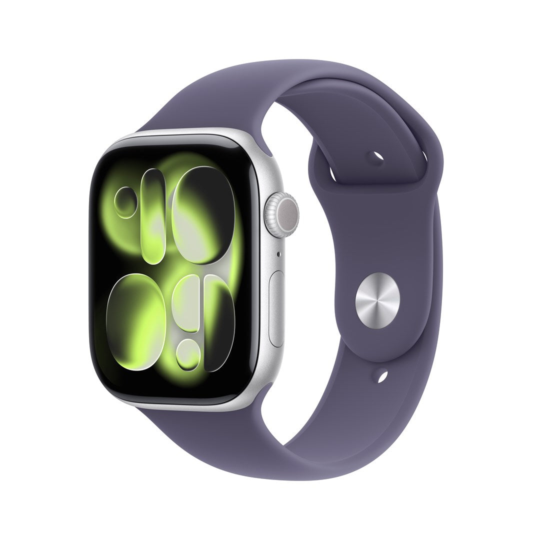 Apple Watch Series 11 GPS 46 mm Silver Aluminium Case with Purple Fog Sport Band M/L (MEVA4ZR/A)