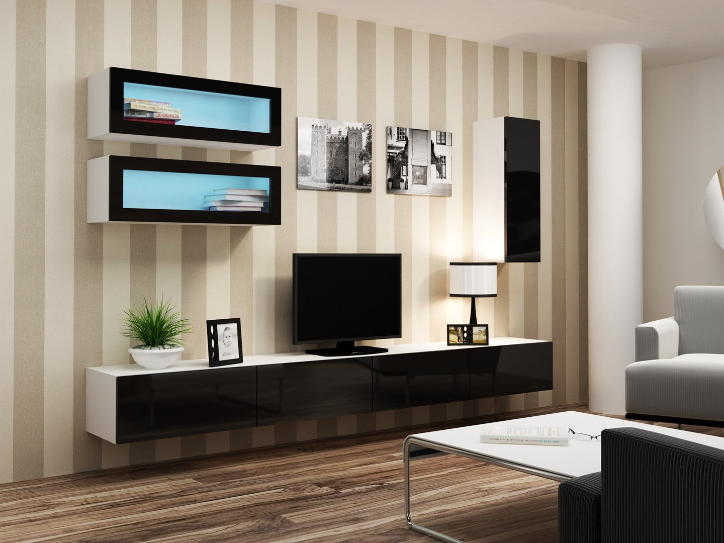 Cama Wall Cabinet VIGO 90 Black/White Gloss 1 Door 90/35/32