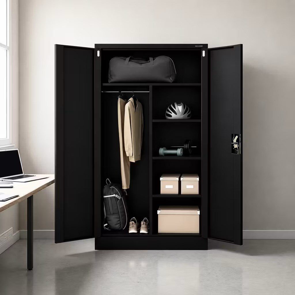 Iron Mate Wardrobe Mars_9005 - Metal, 1850 mm Height, 900 mm Width, 450 mm Depth, Black