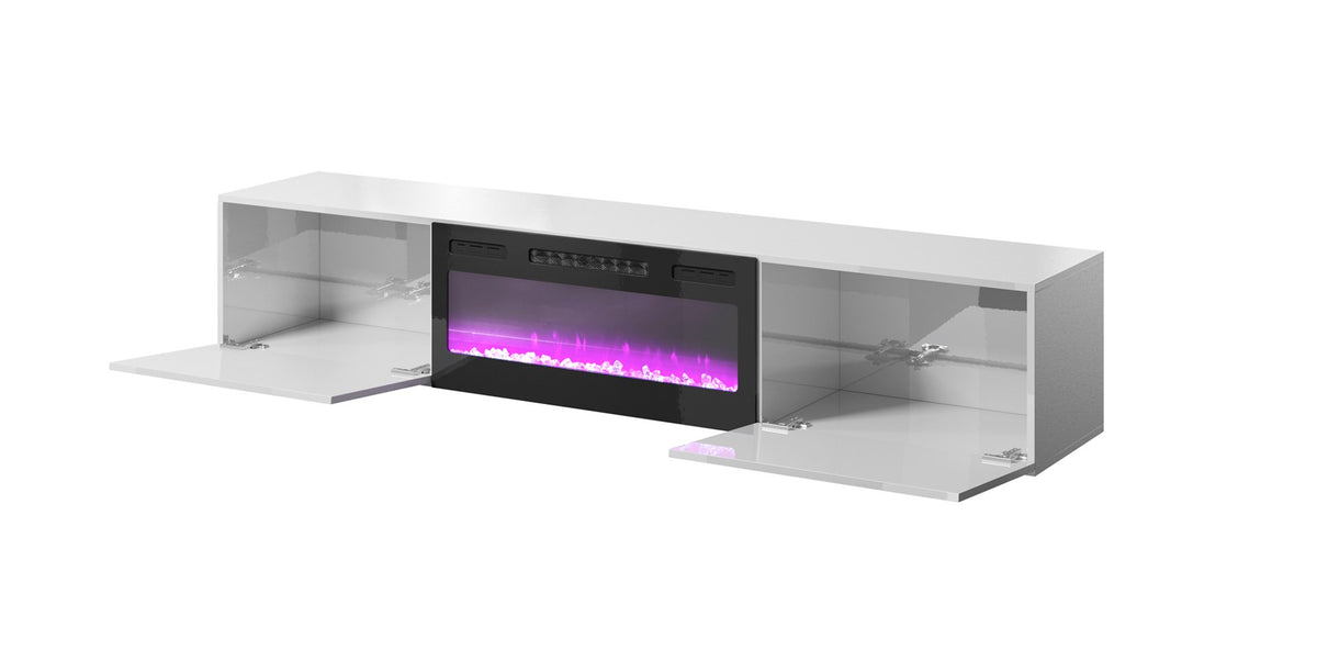 Cama MEBLE TV Cabinet with Electric Fireplace, Gloss White Finish, 2000x400x875 mm, Model SLIDE 200K+K BI