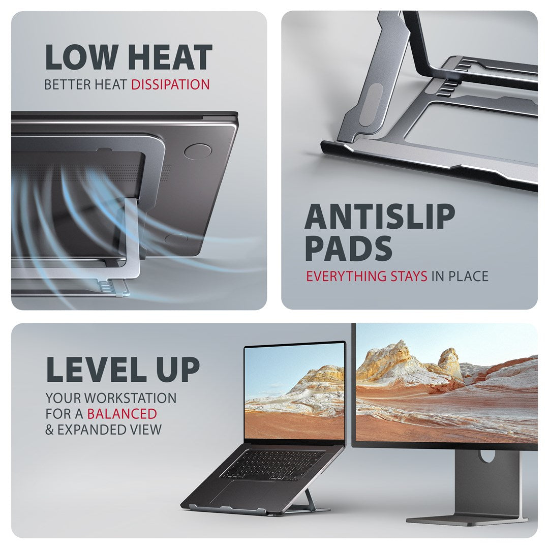 Axagon STND-LAG Aluminum stand for laptops size 10 –17.3 . Eight adjustable height and angle. Grey version.