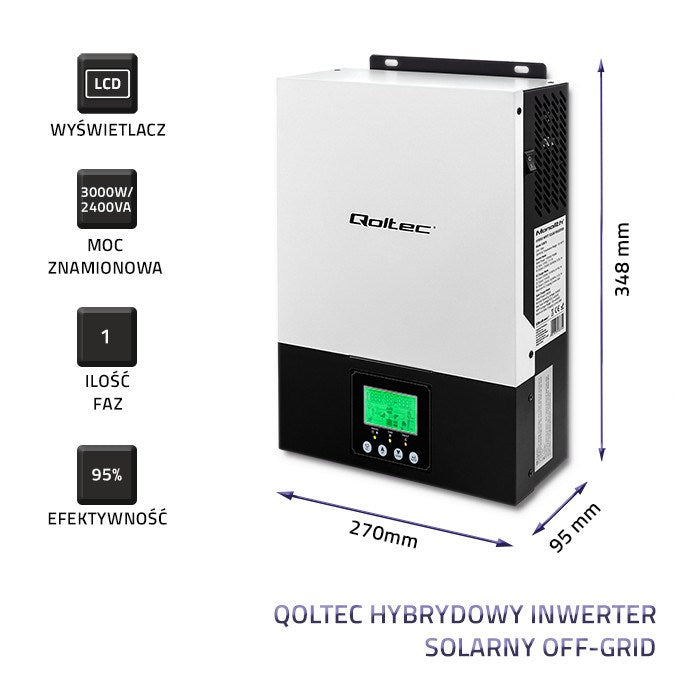 Qoltec Hybrid Off-Grid Solar Inverter 3KVA 2.4kW 80A MPPT