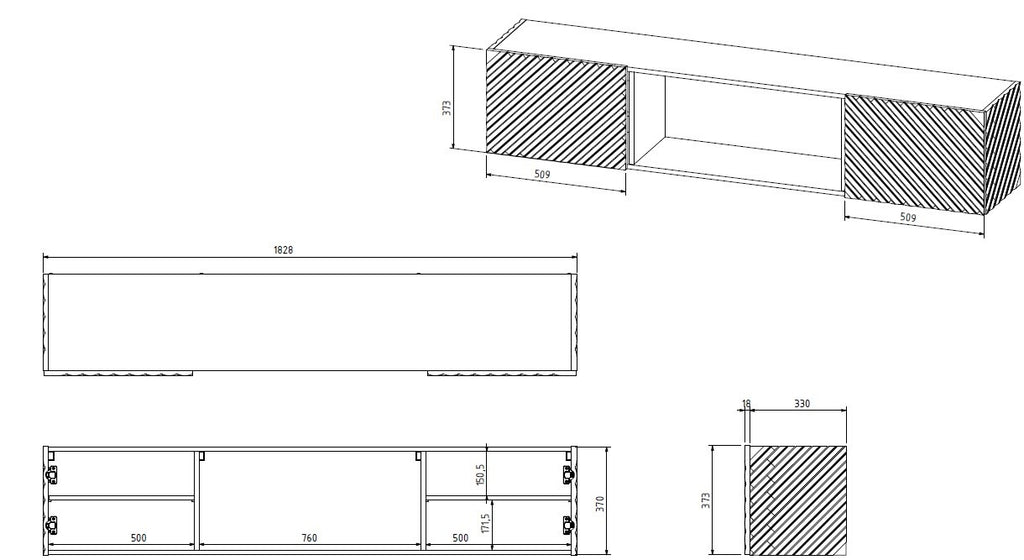 Cama MEBLE Cabinet with Electric Fireplace, Black Matt Finish, 1830x350x1950 mm, Model LARA 301183