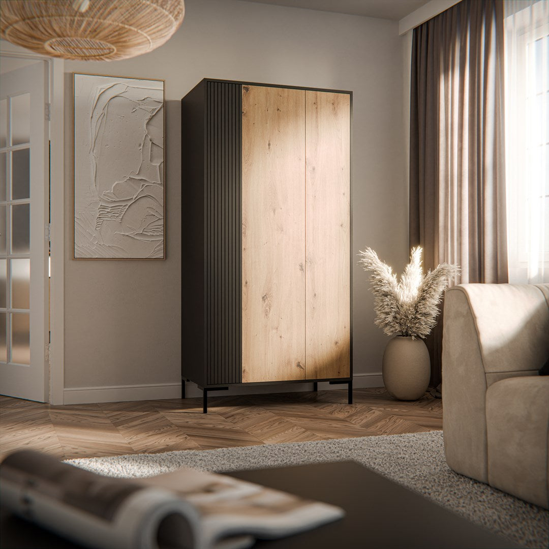 Cama MERCI Wardrobe 90 x 55 x 184 cm Black/Oak Artisan