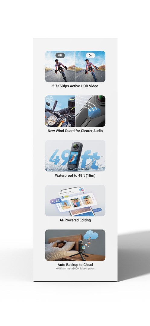 Insta360 X5 Bundle action sports camera 72 MP 8K Ultra HD 25.4 / 1.28 mm (1 / 1.28 ) Wi-Fi 200 g