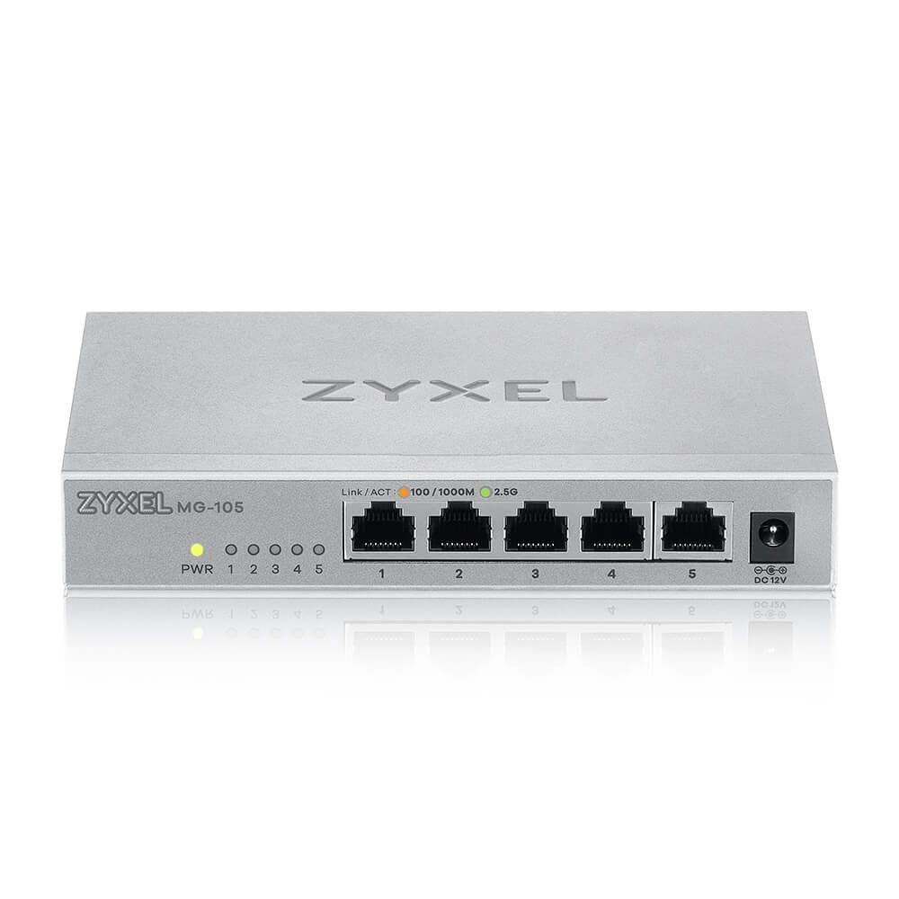Zyxel XMG-100 Series XMG-105 - Switch - unmanaged - 5 x 100/1000/2.5 G + 1 x Gigabit SFP/ 10 Gigabit SFP+ - Desktop, wall