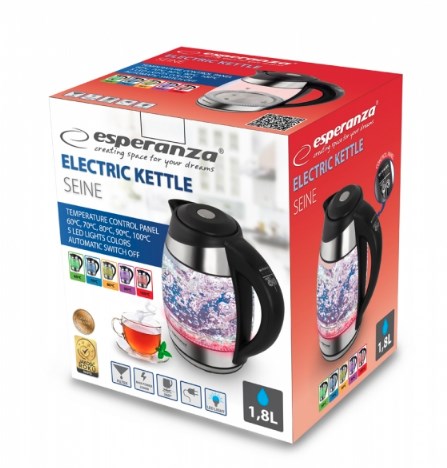 Esperanza EKK026 electric kettle 1.7 L 2200 W Black  Transparent