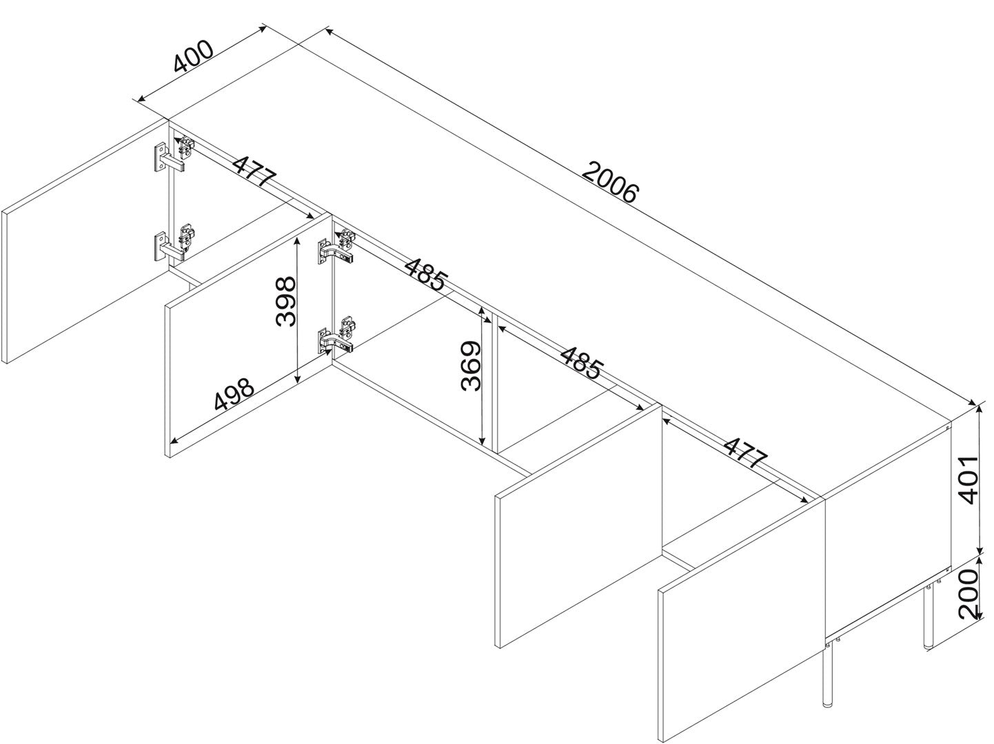 RTV Cabinet SIENA 200x40x60 Cashmere Matt