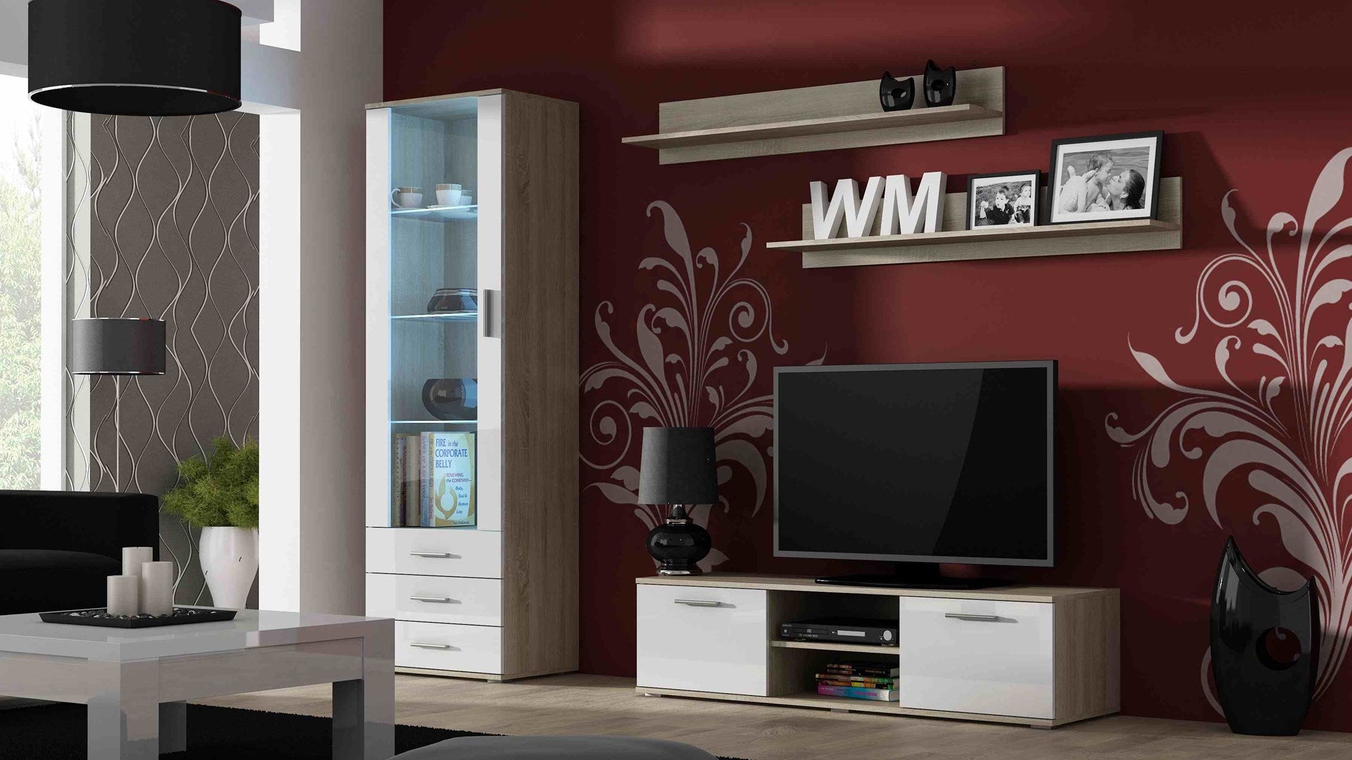 Cama TV Stand SOHO 140 Sonoma Oak/White Gloss
