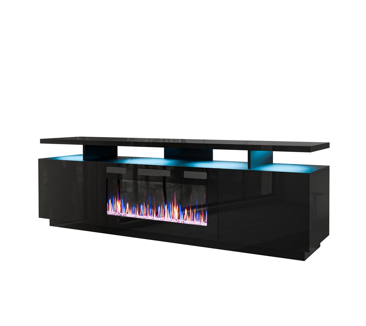 Cama MEBLE RTV EVA Cabinet with Electric Fireplace 180x40x52 cm Black/Gloss Black