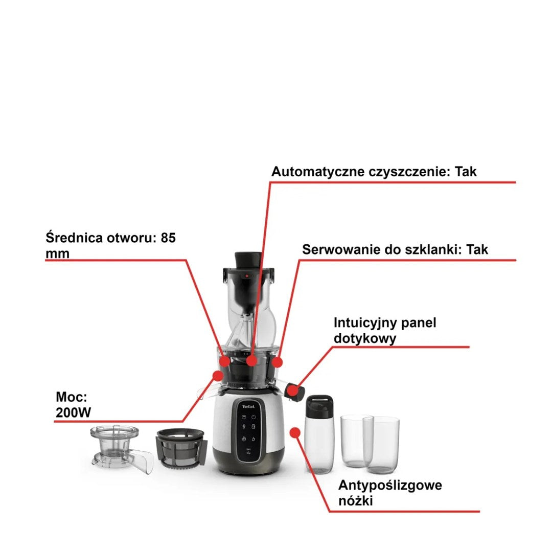 Tefal Slow Juicer ZC605D38, 200 W, 0.7 L Container, Vertical Auger