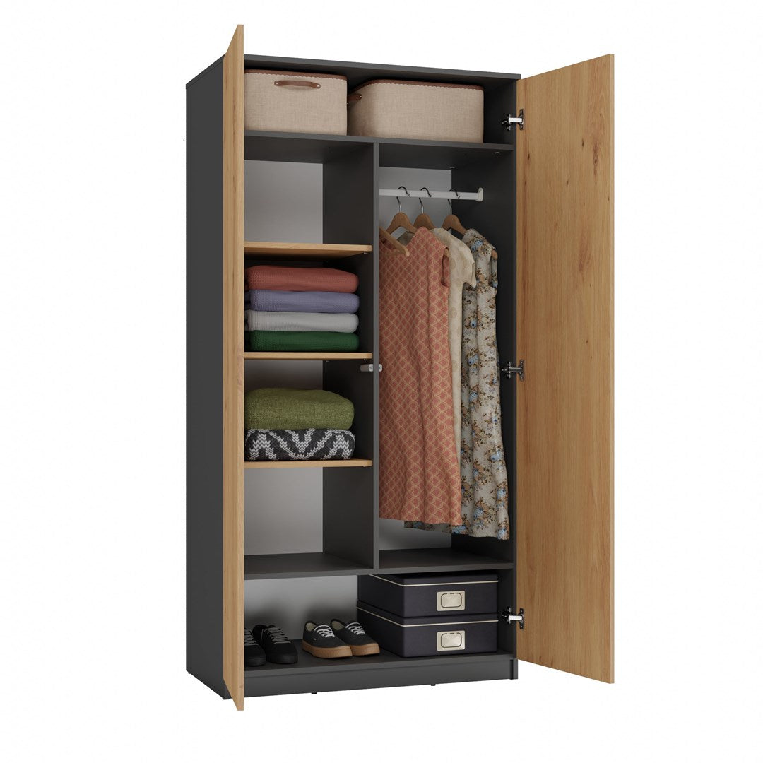 Topeshop SD-90 Wardrobe 2 Doors 7 Shelves Anthracite/Artisan Oak