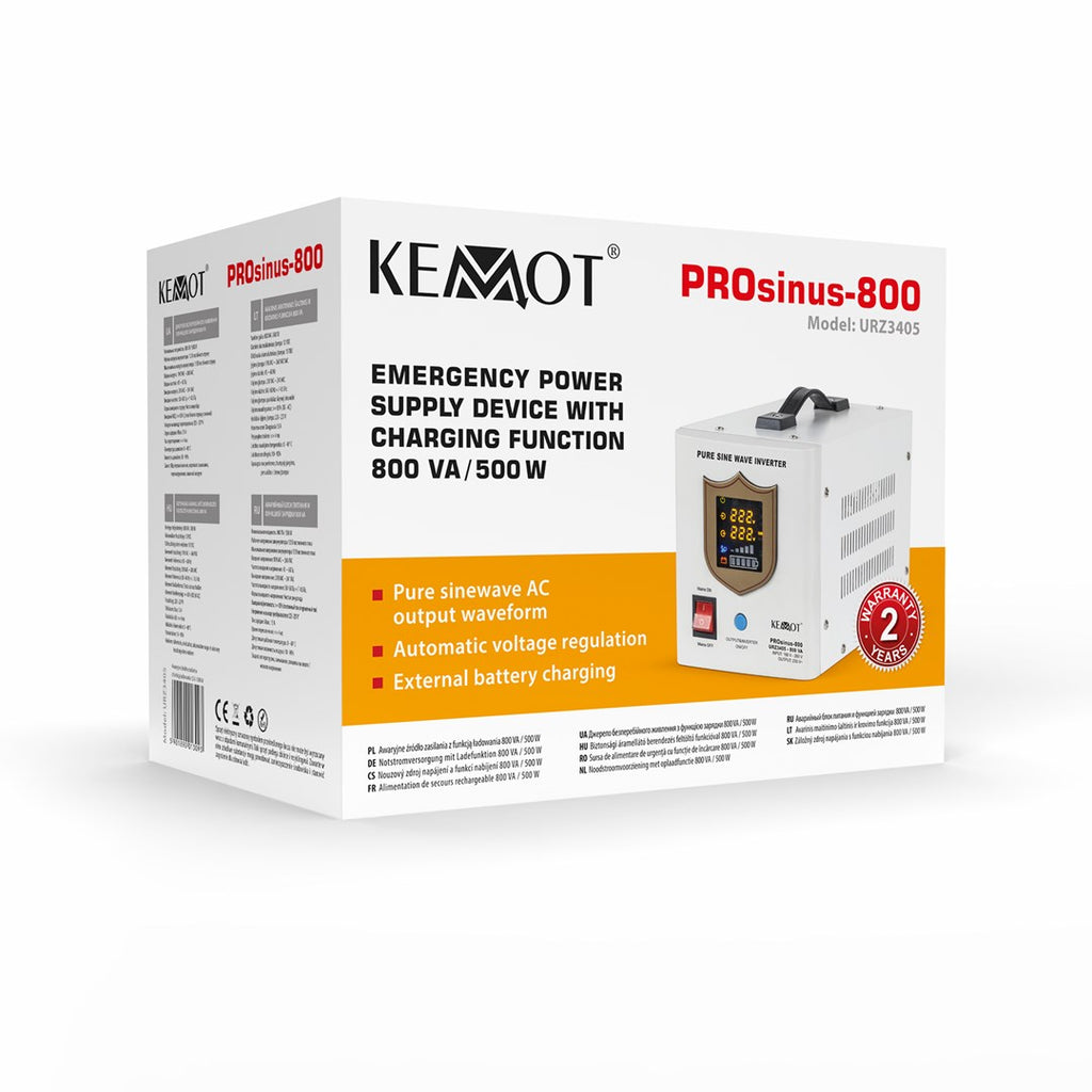 KEMOT PROsinus-800 emergency power supply unit – a pure sine wave inverter with a 12V charging function  230V  800VA/500W