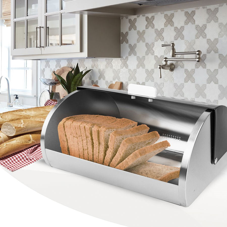 Maestro MR-1676 Black Breadbox, Cylindrical Stainless Steel Food Container