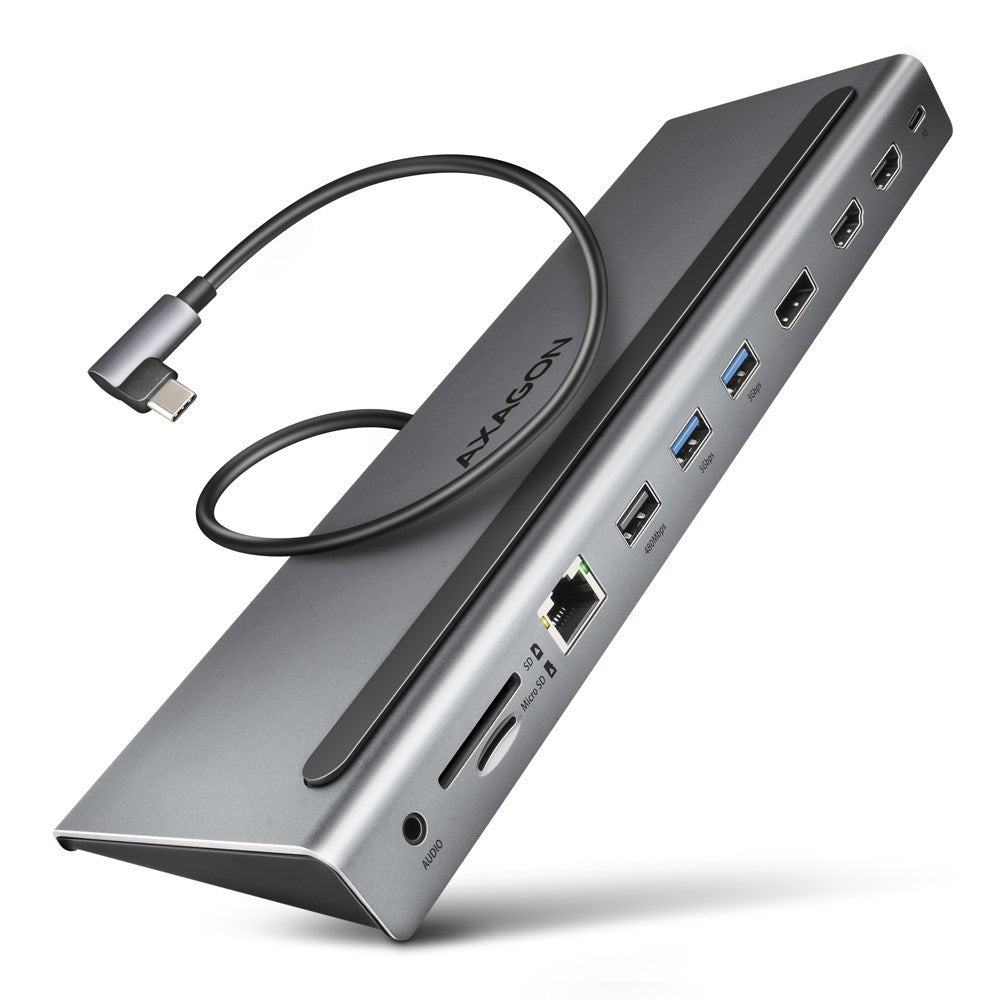 Axagon HMC-4KX3 USB 5Gbps hub  3x USB-A  2x HDMI  DP  RJ-45  SD/microSD  audio  PD 100W