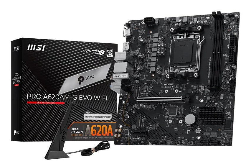 MSI Pro A620AM-G EVO WIFI AMD A620A Socket AM5 Micro ATX Motherboard