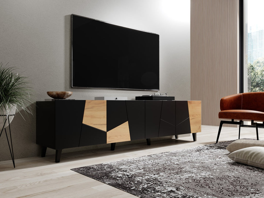 RTV Cabinet ETNA 200x42x52 Black Matt + Oak Craft