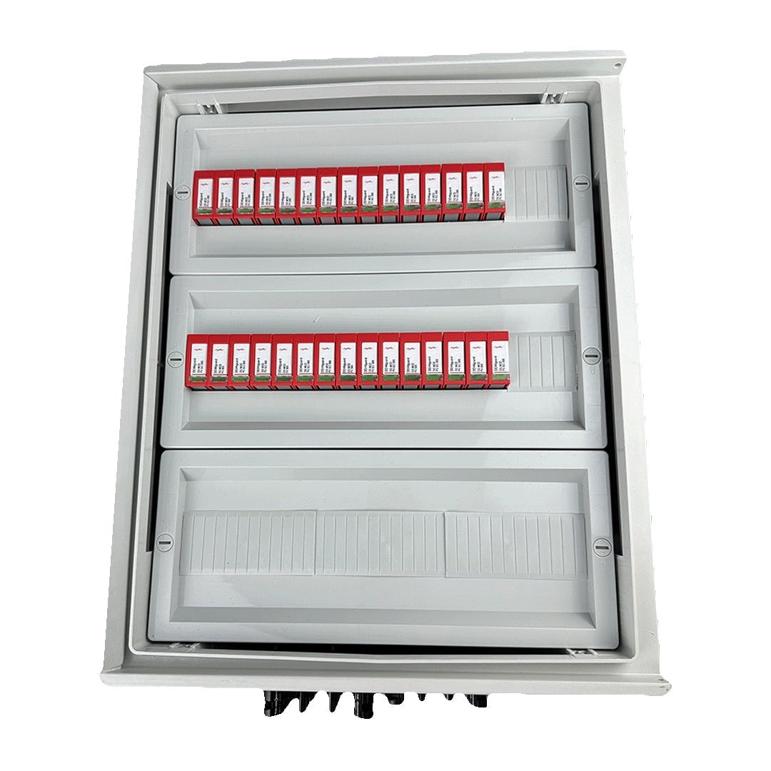 Switchgear attached DC hermetic IP66 EMITTER with DC Dehn 1000V Type 2 Surge Arrester  10x PV String  10x MPPT