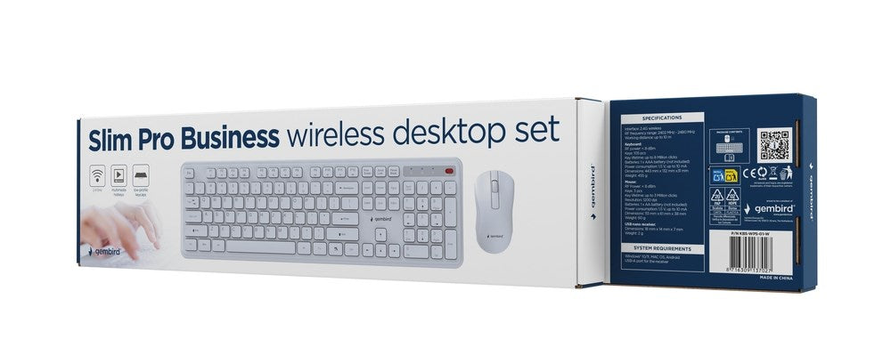 Gembird KBS-WPS-01 Slim Pro Business wireless desktop set  white  US layout