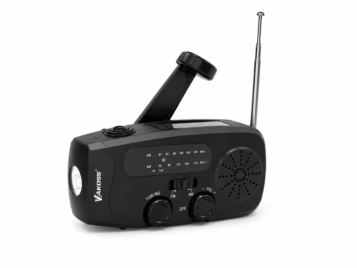 VAKOSS FM-3660K FM/AM Emergency Radio with Dynamo/ Flashlight/ Power Bank/ Solar Panel Audio-Video Player 270 g 75 mm Width 62 mm Length 145 mm