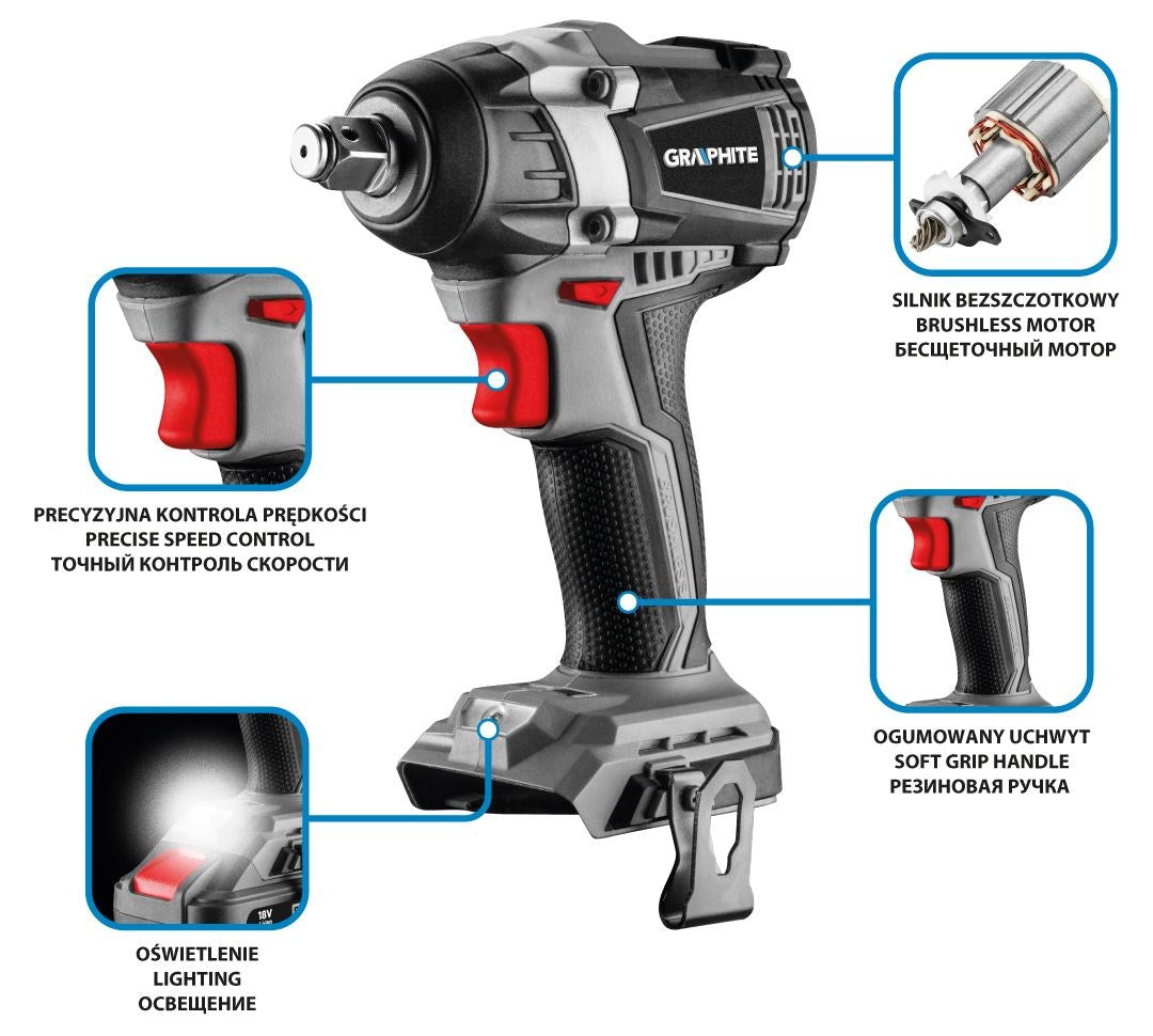 Graphite Energy+ 18V brushless impact wrench. Li-Ion. without battery