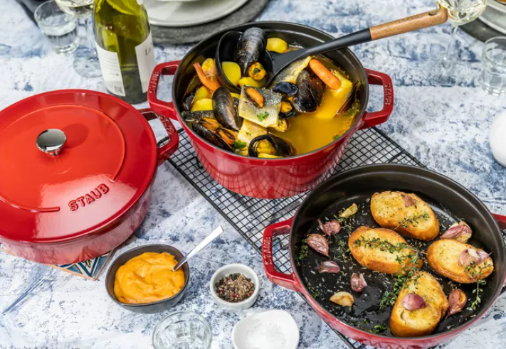 Staub La Cocotte Round Cast iron Casserole baking dish -- SET OF 3 PIECES