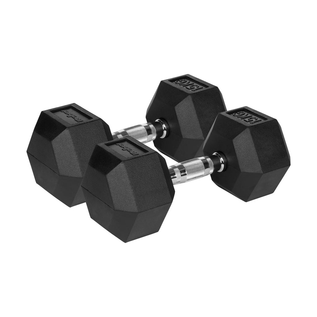 REBEL ACTIVE Rubber-Coated Cast Iron Dumbbells 2x15kg
