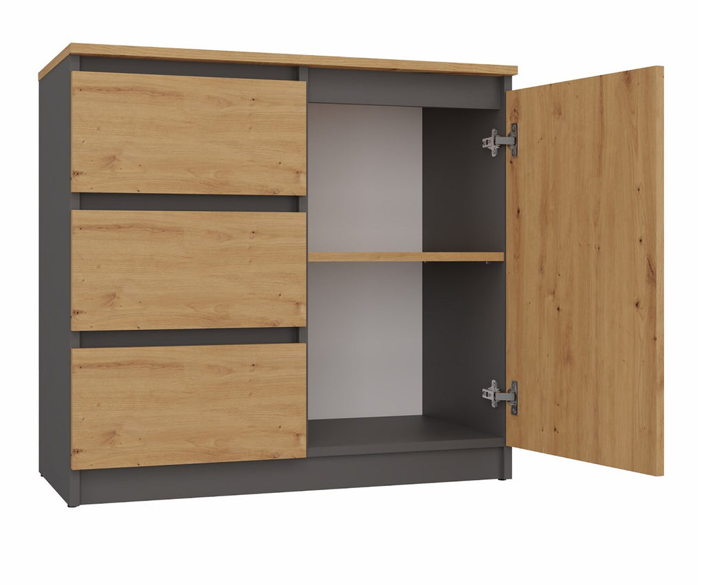 Topeshop Chest of Drawers 1 Door 3 Drawers Anthracite/Artisan 1D3S