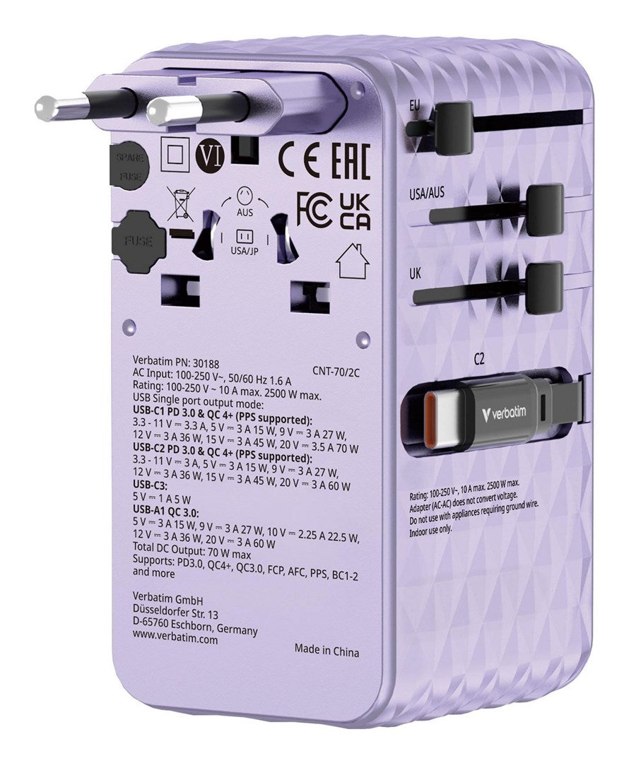 Verbatim Charge 'N' Travel 70W 2C Adapter