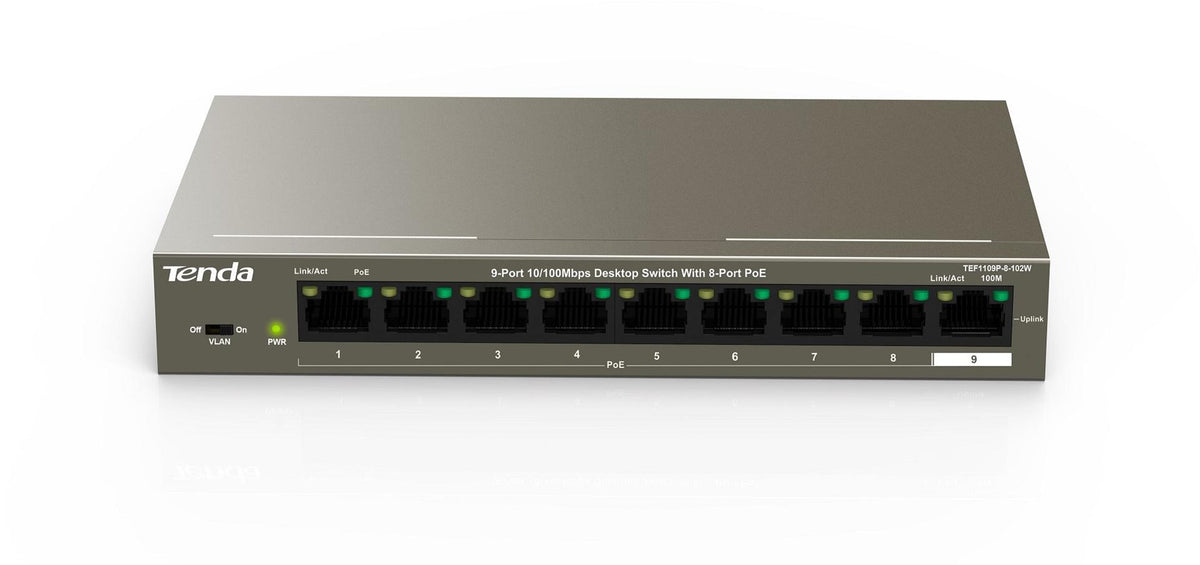 Tenda TEF1109P-8-102W network switch Fast Ethernet (10/100) Power over Ethernet (PoE) Metallic
