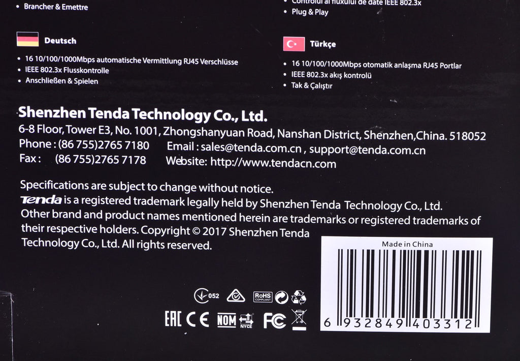 Tenda 16-port Gigabit Ethernet Switch Unmanaged Blue