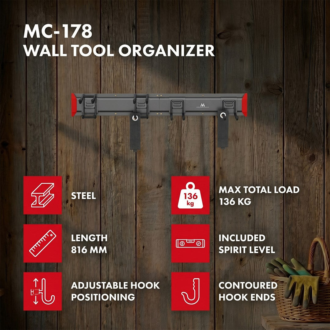 Maclean Wall-Mounted Tool Organizer  steel  max. load 136 kg  width 816 mm  MC-178