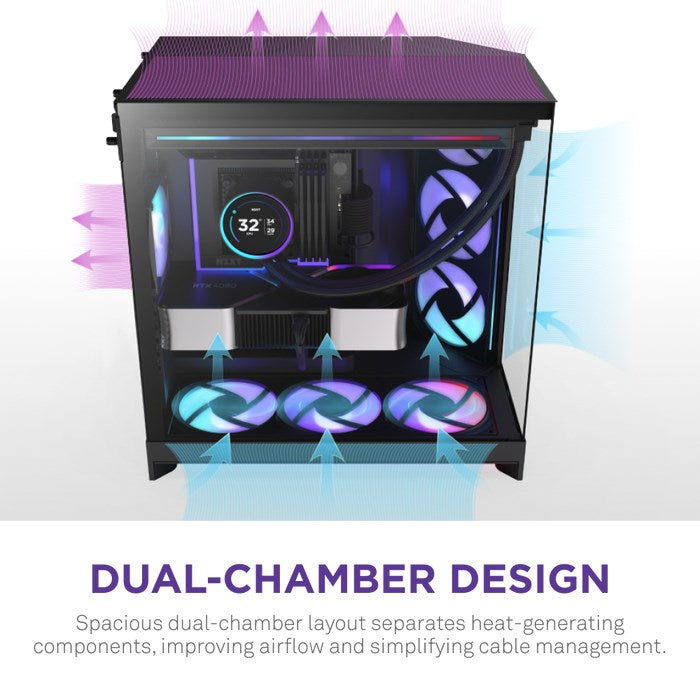 NZXT H9 Flow RGB+ Midi Tower Case - Black