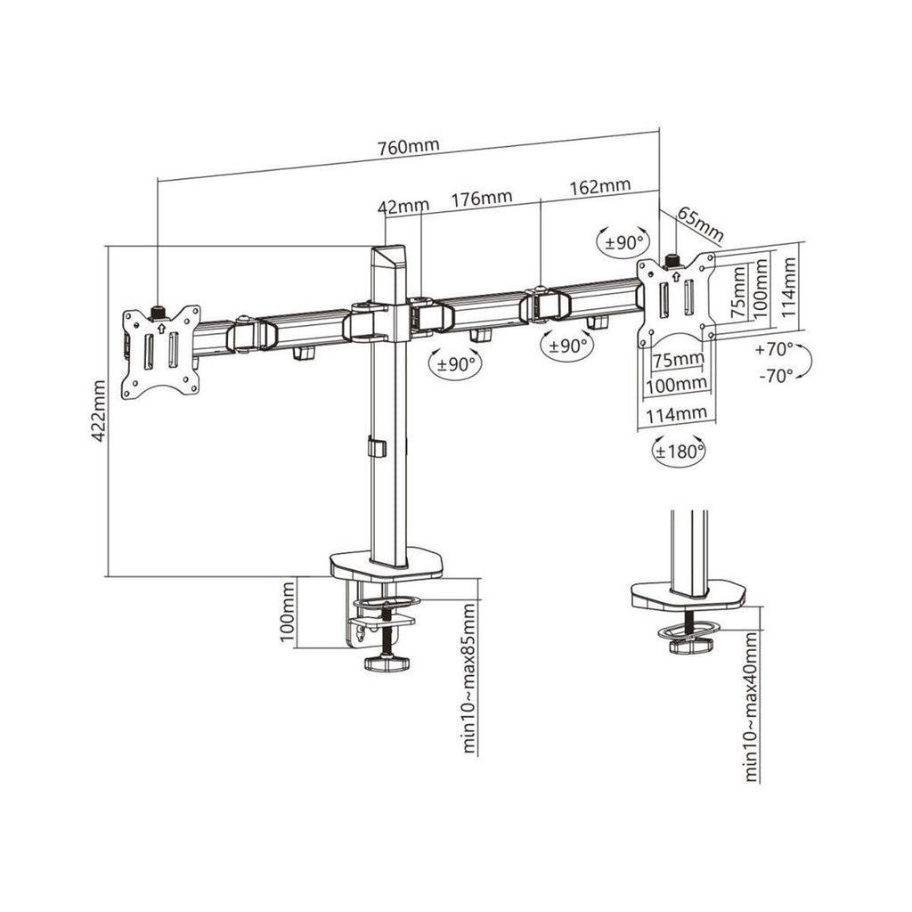 Built-in Bracket for Two Deluxe Ergo Office Monitors 17-32 inch Max 9 kg ER-449