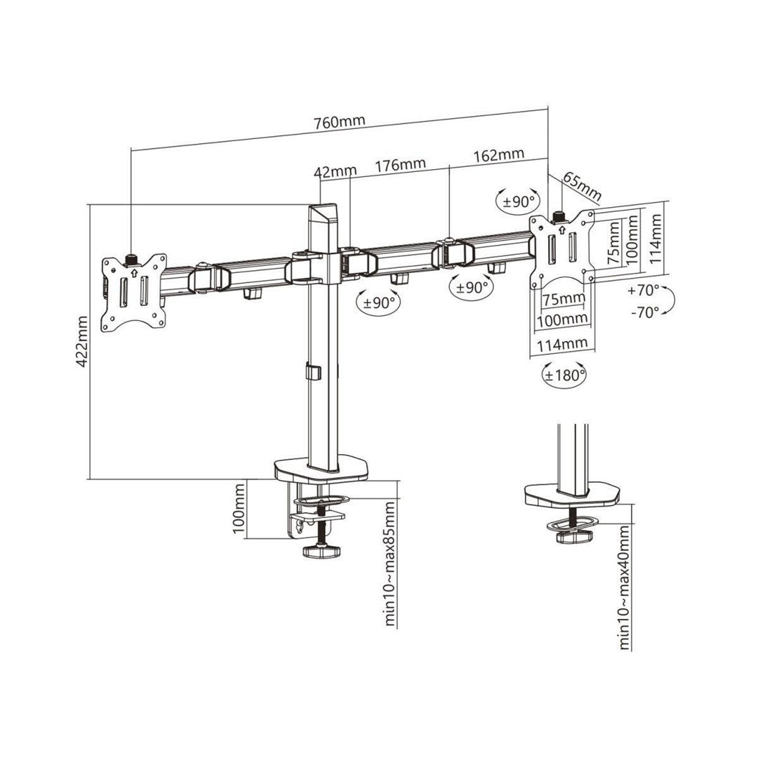 Built-in Bracket for Two Deluxe Ergo Office Monitors 17-32 inch Max 9 kg ER-449
