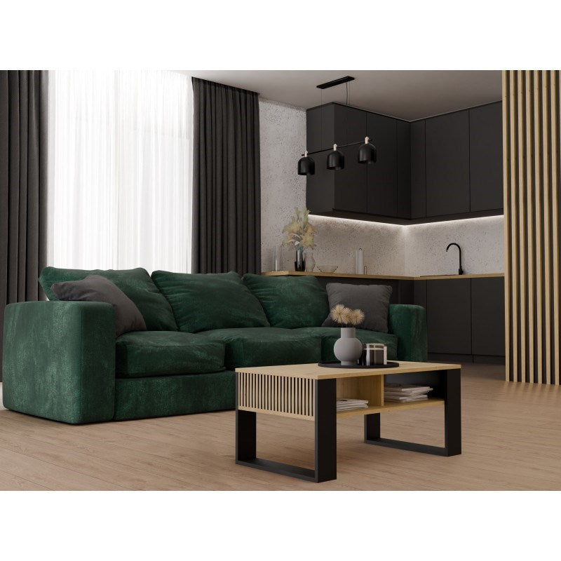 MODERN 2P Slim Coffee Table Artisan Oak/Black with Black Legs - Model: MODERN 2P SLIM